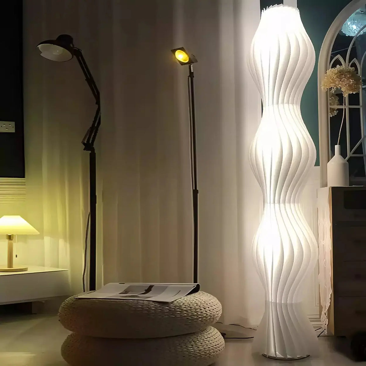 Art Deco Wave Patterned Column Acrylic Floor Lamp