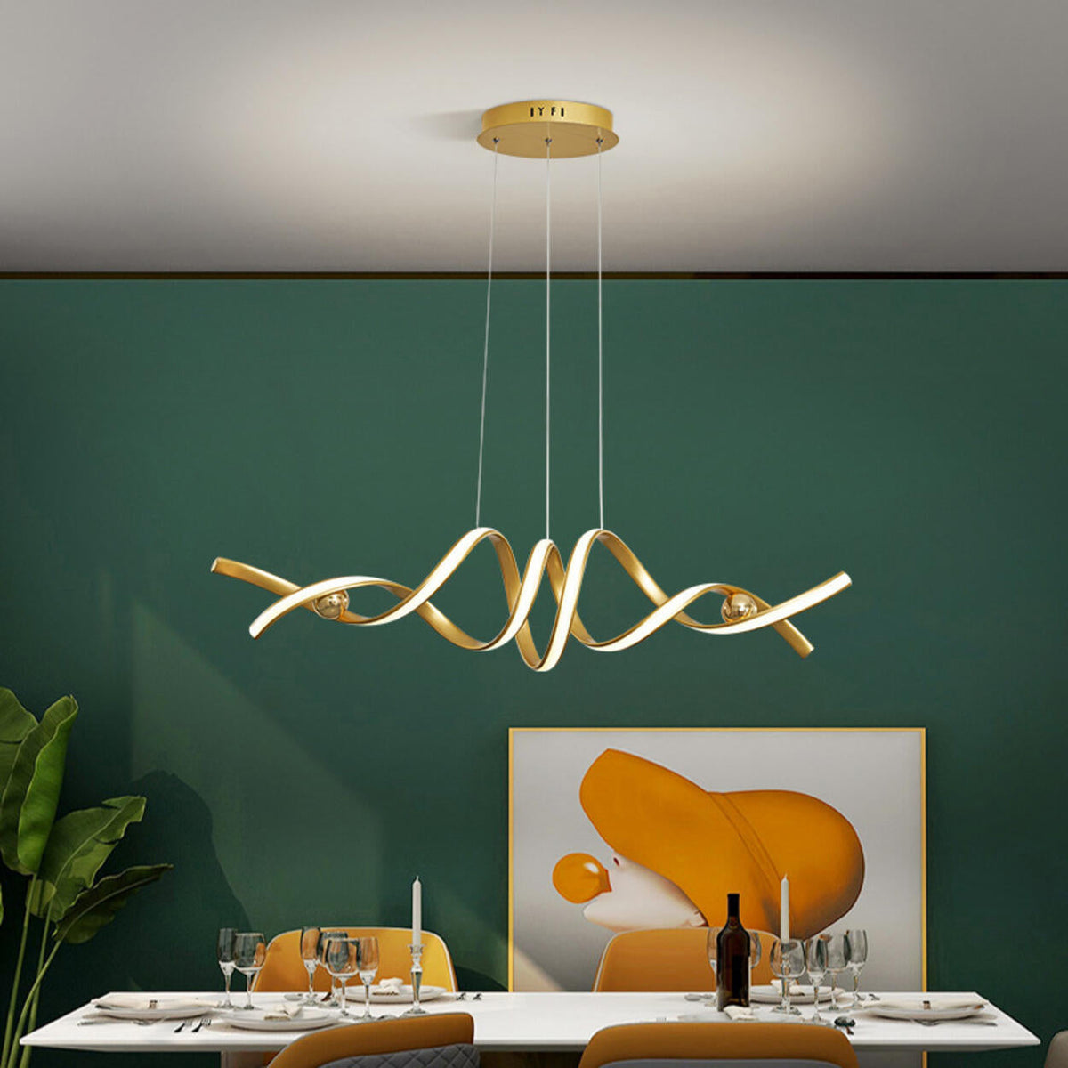 Artistic Curve Gold Adjustable Island Pendant Light