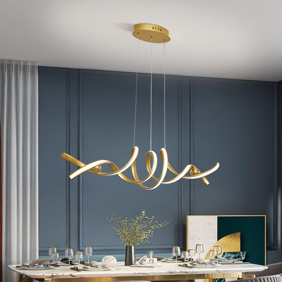 Artistic Curve Gold Adjustable Island Pendant Light