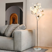 Artistic Maple Leaf Branch White Metal Floor Lamp