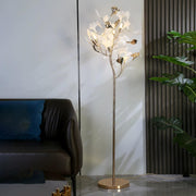 Artistic Maple Leaf Branch White Metal Floor Lamp