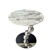 Artistic Round Marble Top Silver Ball Pedestal Side Table