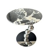 Artistic Round Marble Top Silver Ball Pedestal Side Table