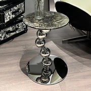 Artistic Round Marble Top Silver Ball Pedestal Side Table