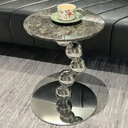 Artistic Round Marble Top Silver Ball Pedestal Side Table