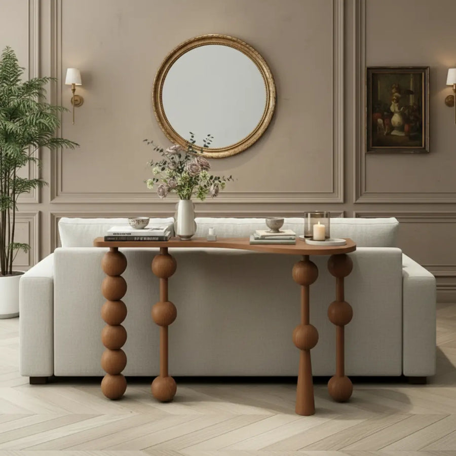 Artistic Turned Leg Walnut Wood Entry Console Table