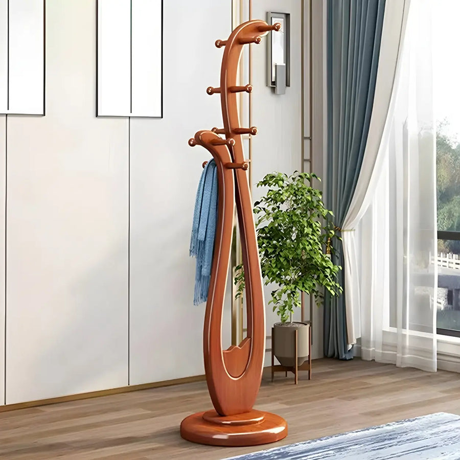 Artistic Wooden Curve Freestanding Coat Rack with Hooks