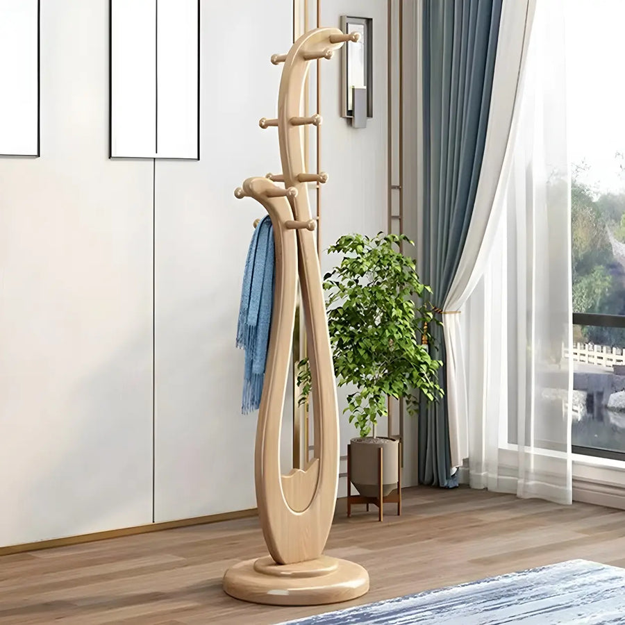 Artistic Wooden Curve Freestanding Coat Rack with Hooks