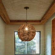 Asian Drum Rattan Pendant Light Adjustable Height