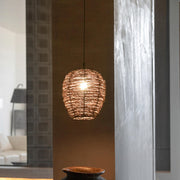 Asian Drum Rattan Pendant Light Adjustable Height