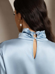 19Momme Silk Keyhole Neck Blouse with Pearl Buttons
