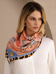 100% Mulberry Silk  Cat Pattern Scarf - Size 90x90cm
