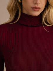 Silk-Cotton Women's Basic Turtle Neck Long Sleeve Top