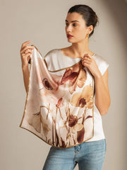 100% Mulberry Silk Floral Square Scarf with Gold Trim 53*53 cm