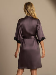 100% Mulberry Silk Basic Women's Robe with Lace Design
