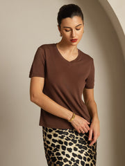 Clearance - 100% Mulberry Silk V Neck Short-Sleeve Snag-Resistant Women's T-Shirt