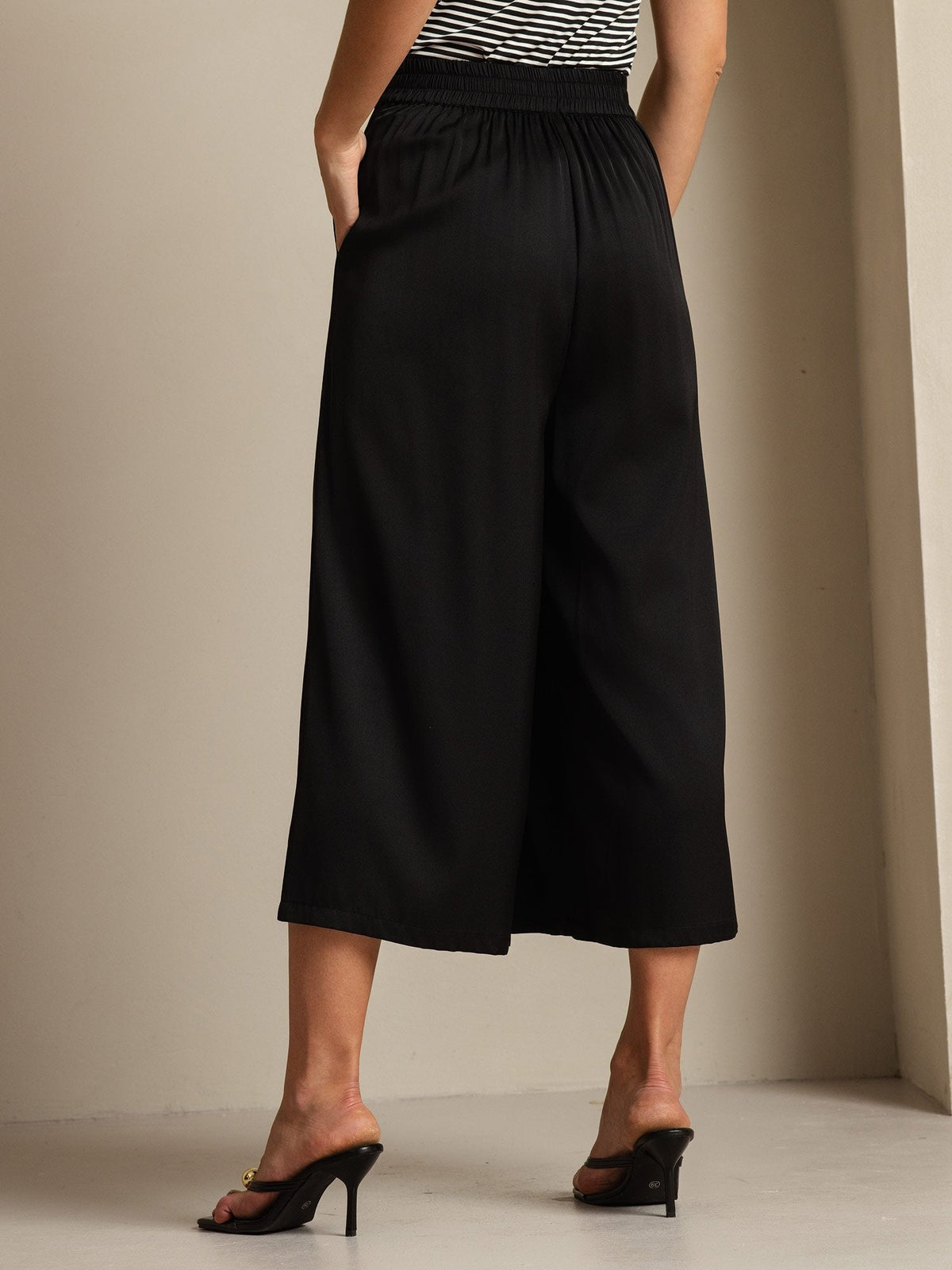 19Momme Silk Women's High Waist Pleated Wide Leg Capri Pants