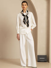100% Mulberry Silk White Ribbon Square Scarf - Size 90x90cm