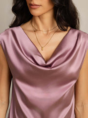 19Momme Silk Cap Sleeve Cowl Neck Women's Top