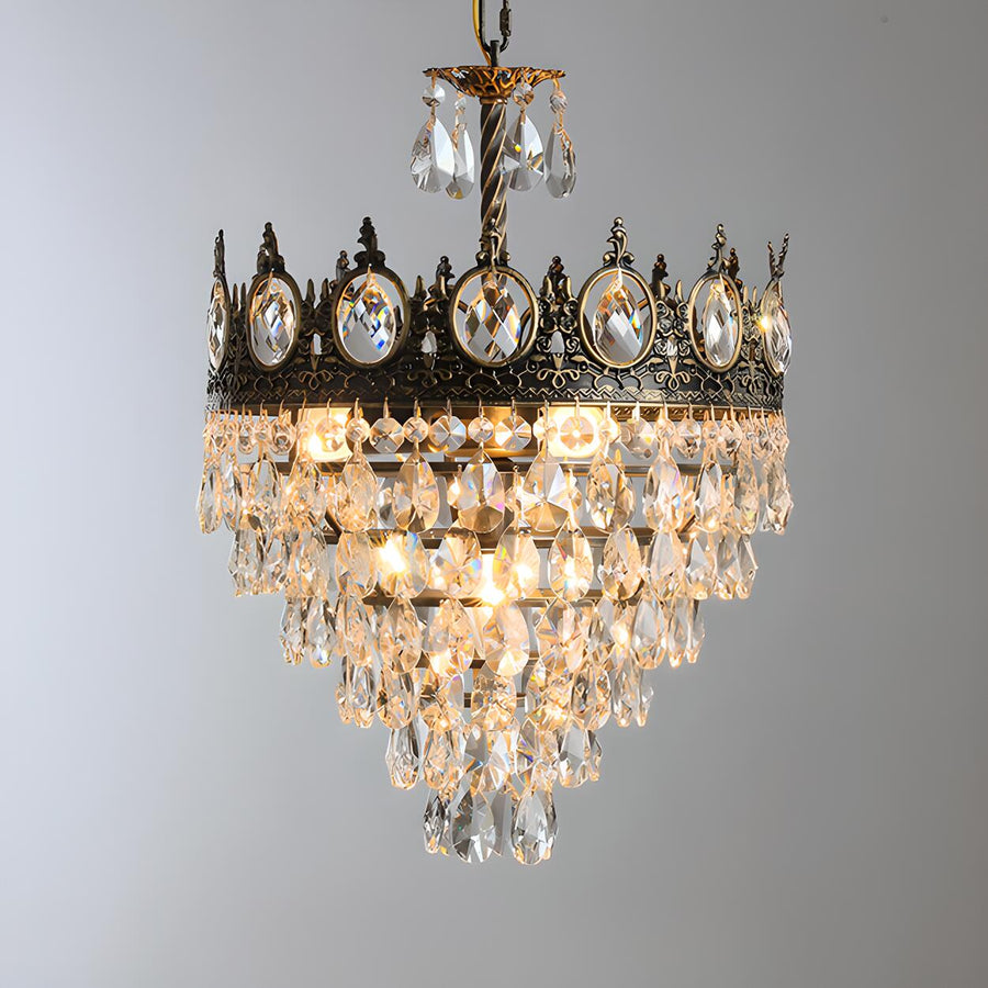 Baroque Tiered Crown Crystal Droplets Chandelier