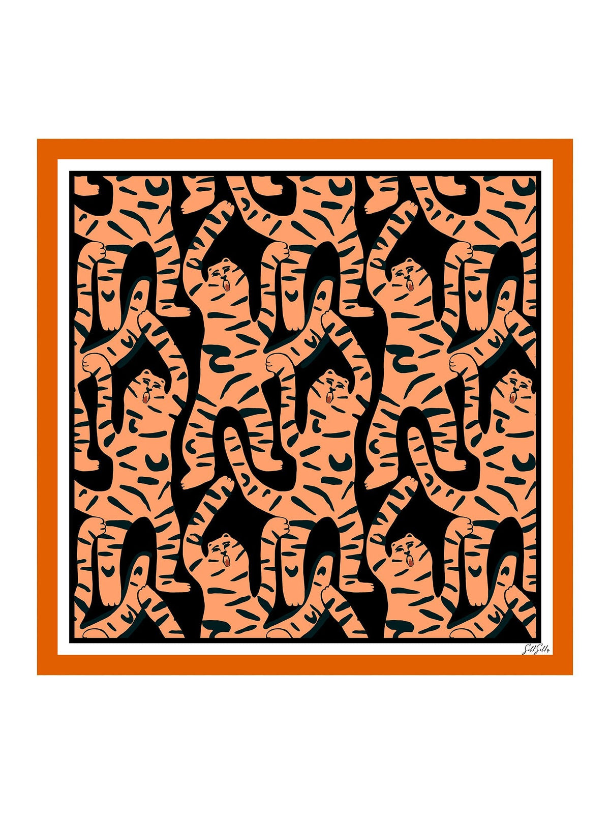 100% Mulberry Silk Tiger Pattern Scarf - Size 90x90cm