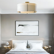 Bedroom Cylinder Textured Fabric Semi-Flush Mount Light