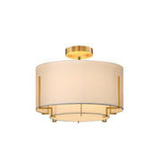 Bedroom Cylinder Textured Fabric Semi-Flush Mount Light