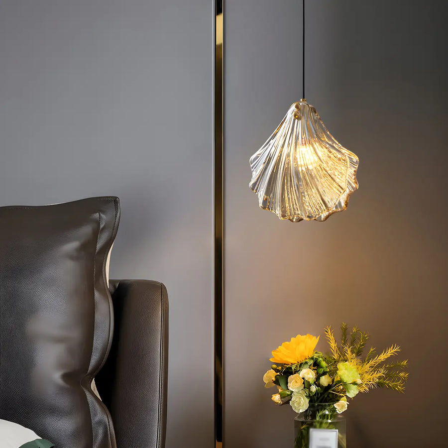 Bedroom Elegant Brass Clear Glass Shell Pendant Light