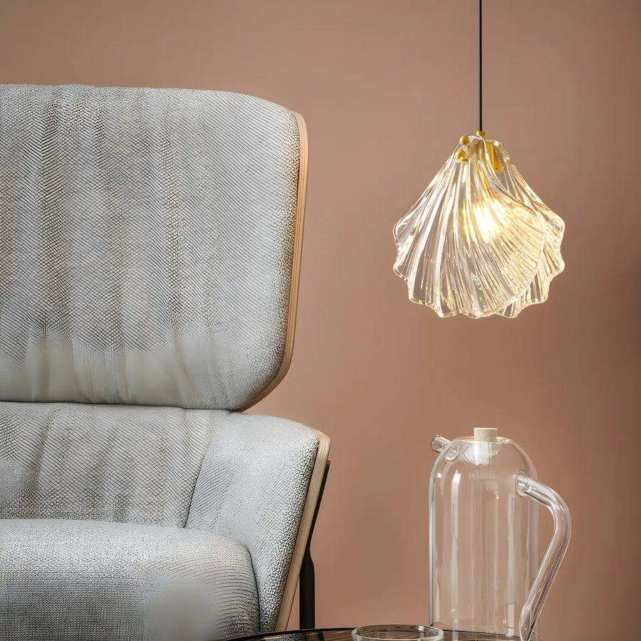 Bedroom Elegant Brass Clear Glass Shell Pendant Light