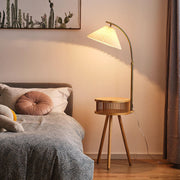 Bedside Cone Wooden Tripod Floor Lamp with Storage