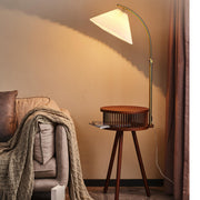 Bedside Cone Wooden Tripod Floor Lamp with Storage