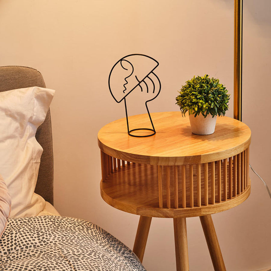 Bedside Cone Wooden Tripod Floor Lamp with Storage