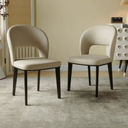 Beige Curved Open Low Back Faux Leather Dining Chair