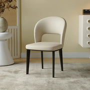 Beige Curved Open Low Back Faux Leather Dining Chair