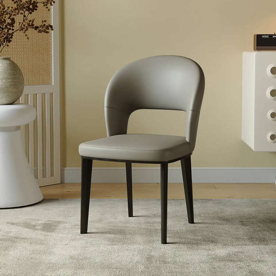 Beige Curved Open Low Back Faux Leather Dining Chair