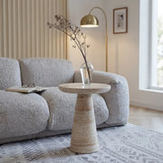 Beige Faux Travertine Stone Round Pedestal Side Table