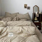 Light Brown Gingham Bedding Set