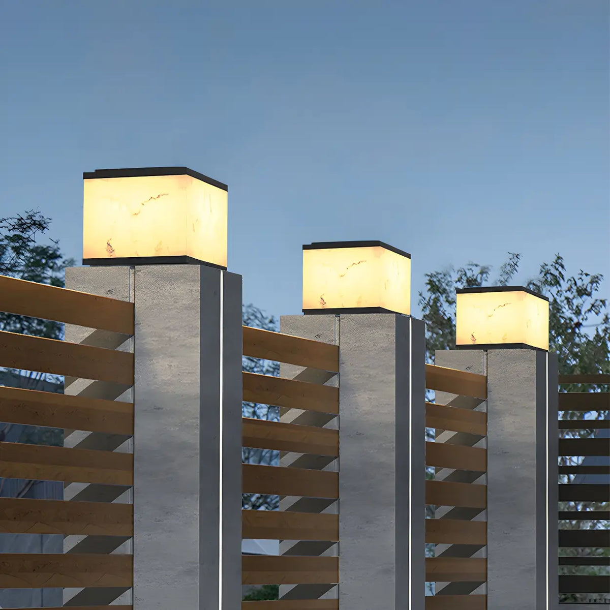Beige Minimalist Square Outdoor Solar Table Pillar Light