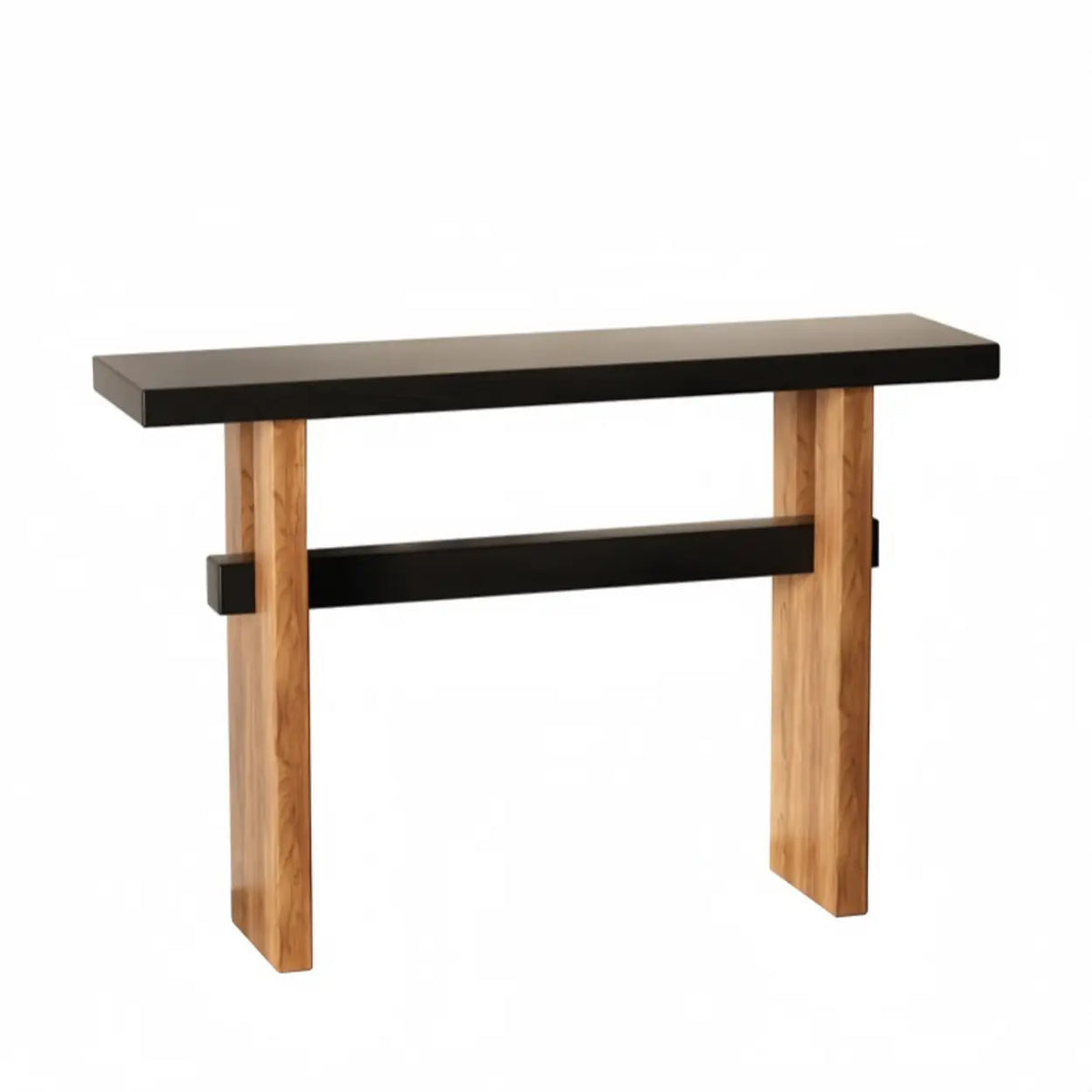 Black and Natural Wood Double Pedestal Console Table