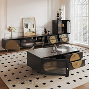 Black Ash Wood Cabinet Drawers Rectangle TV Stand