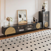 Black Ash Wood Cabinet Drawers Rectangle TV Stand
