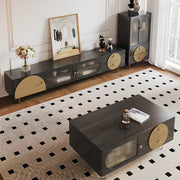 Black Ash Wood Cabinet Drawers Rectangle TV Stand