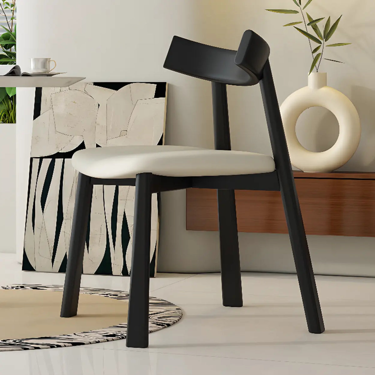Black Curved Back Upholstered Wooden Dining Chairs