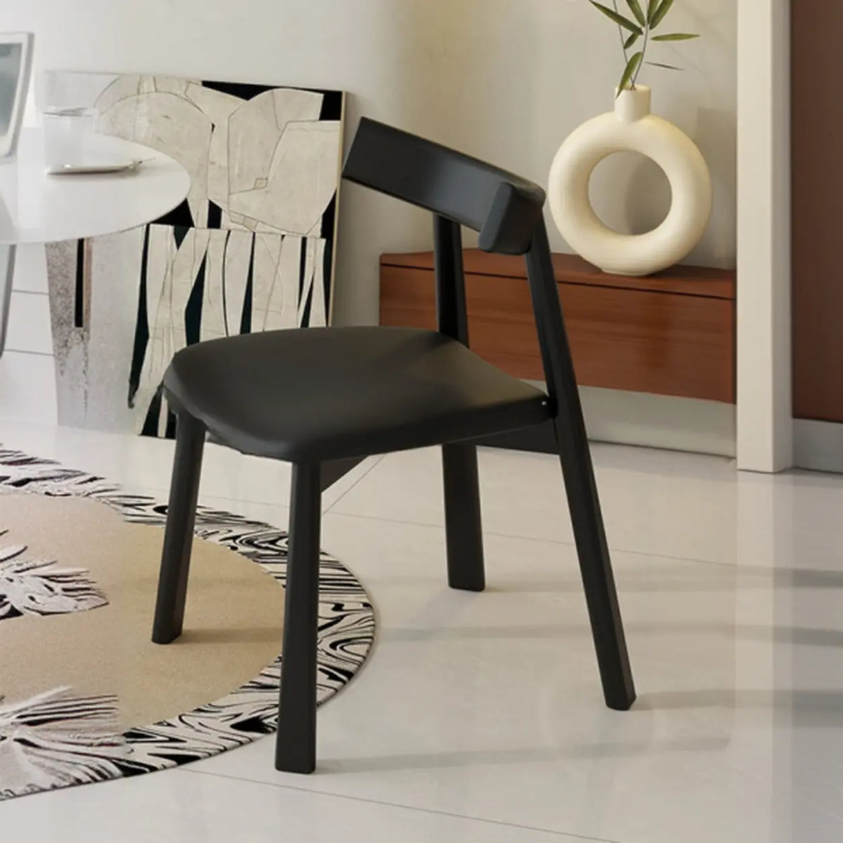 Black Curved Back Upholstered Wooden Dining Chairs