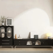 Black Glass Cabinet Drawers Rectangular TV Stand
