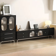 Black Glass Cabinet Drawers Rectangular TV Stand