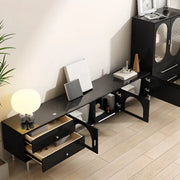 Black Glass Cabinet Drawers Rectangular TV Stand