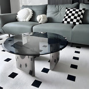 Black Glass Round Silver Steel Three Leg Coffee Table