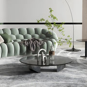 Black Glass Round Silver Steel Three Leg Coffee Table