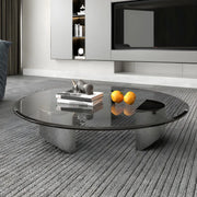 Black Glass Round Silver Steel Three Leg Coffee Table